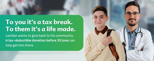 Lachlan, a first year radiation therapy student supported by A Start in Life